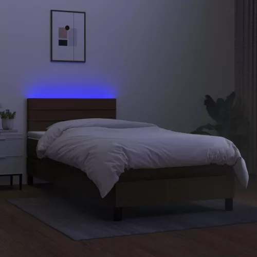  barna szövet rugós és LED-es ágy matraccal 90x190 cm