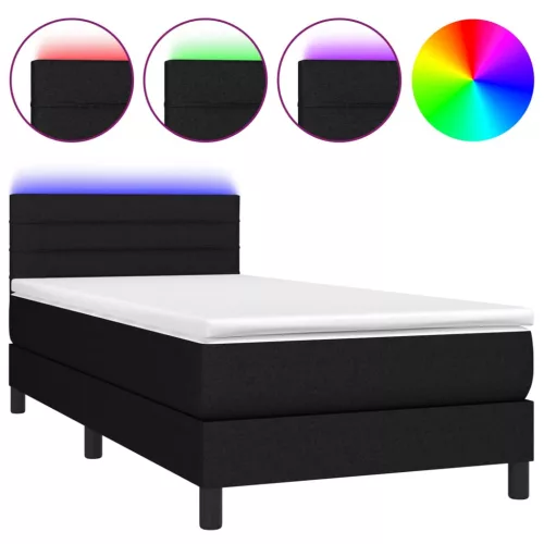  fekete szövet rugós és LED-es ágy matraccal 100x200 cm
