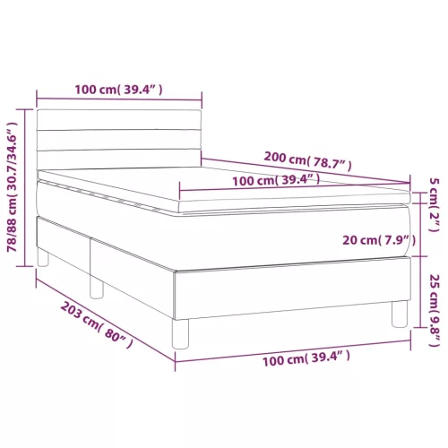  fekete szövet rugós és LED-es ágy matraccal 100x200 cm