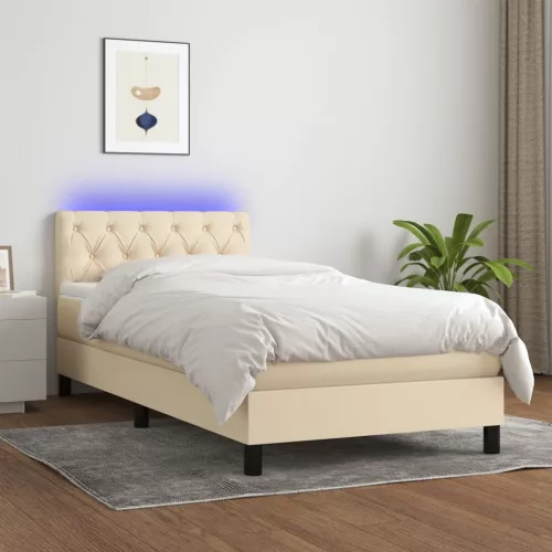  krémszínű szövet rugós és LED-es ágy matraccal 80 x 200 cm