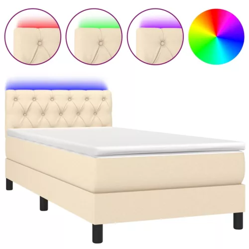  krémszínű szövet rugós és LED-es ágy matraccal 80 x 200 cm