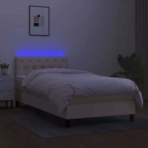  krémszínű szövet rugós és LED-es ágy matraccal 80 x 200 cm