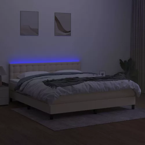  krémszínű szövet rugós és LED-es ágy matraccal 160x200 cm