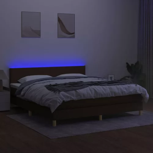 barna szövet rugós és LED-es ágy matraccal 160x200 cm