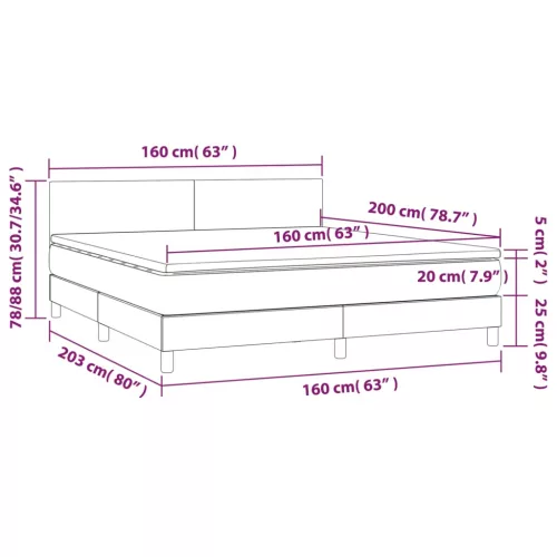  barna szövet rugós és LED-es ágy matraccal 160x200 cm