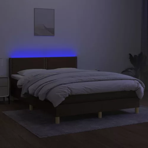  barna szövet rugós és LED-es ágy matraccal 140x200 cm