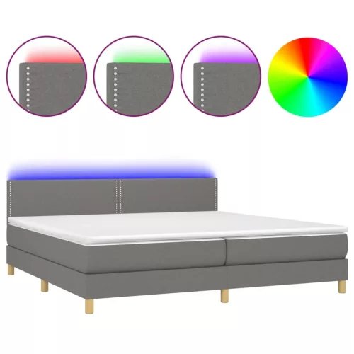  sötétszürke szövet rugós és LED-es ágy matraccal 200x200 cm