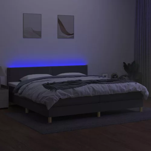 sötétszürke szövet rugós és LED-es ágy matraccal 200x200 cm