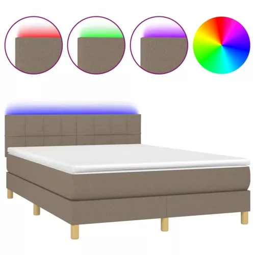  tópszínű szövet rugós és LED-es ágy matraccal 140x190cm