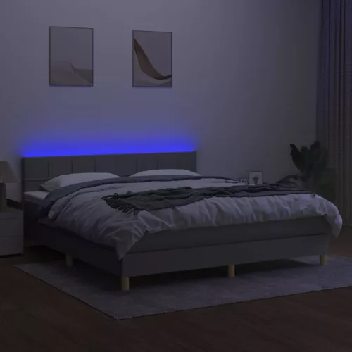  világosszürke szövet rugós és LED-es ágy matraccal 160x200 cm