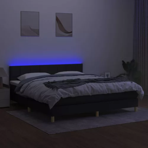  fekete szövet rugós és LED-es ágy matraccal 180 x 200 cm