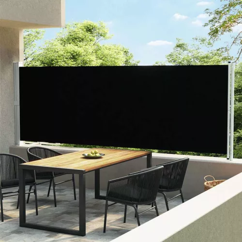  fekete kihúzható oldalsó terasz-napellenző 600 x 160 cm