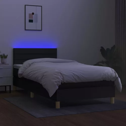  fekete szövet rugós és LED-es ágy matraccal 80 x 200 cm