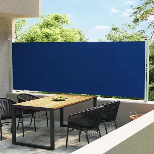  kék behúzható oldalsó terasz-napellenző 600 x 160 cm