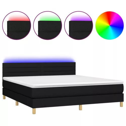  fekete szövet rugós és LED-es ágy matraccal 180 x 200 cm