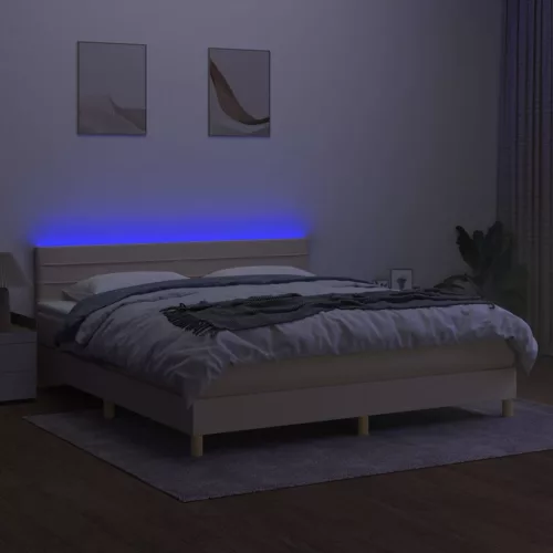  krémszínű szövet rugós és LED-es ágy matraccal 180 x 200 cm