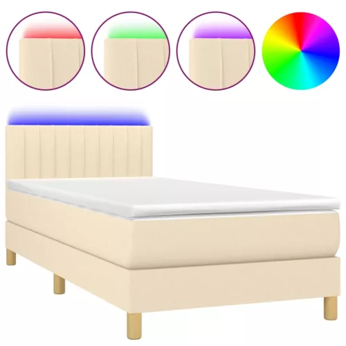  krémszínű szövet rugós és LED-es ágy matraccal 90x190 cm
