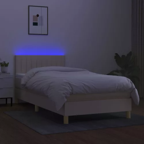  krémszínű szövet rugós és LED-es ágy matraccal 90x190 cm