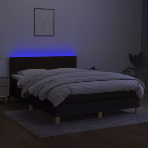  fekete szövet rugós és LED-es ágy matraccal 140x200 cm