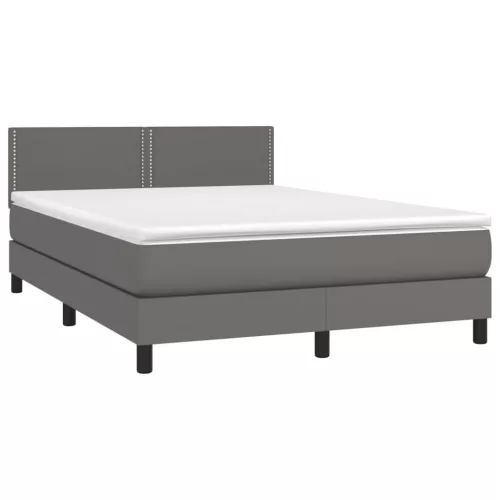  szürke műbőr rugós ágy matraccal és LED-del 140x190 cm