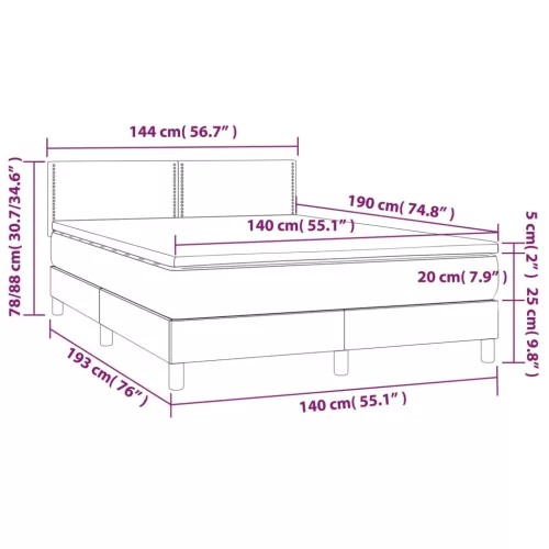  szürke műbőr rugós ágy matraccal és LED-del 140x190 cm