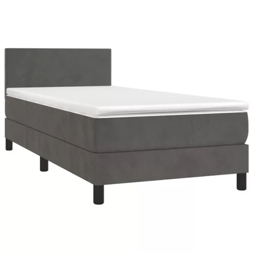  sötétszürke bársony rugós és LED-es ágy matraccal 90x190 cm