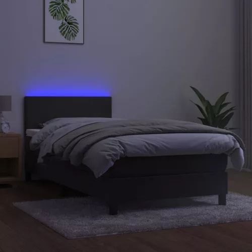  sötétszürke bársony rugós és LED-es ágy matraccal 90x190 cm