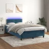  sötétkék bársony rugós és LED-es ágy matraccal 120x200 cm