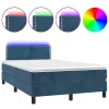  sötétkék bársony rugós és LED-es ágy matraccal 120x200 cm