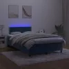  sötétkék bársony rugós és LED-es ágy matraccal 120x200 cm