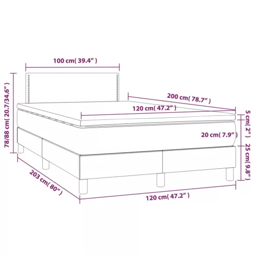  sötétkék bársony rugós és LED-es ágy matraccal 120x200 cm