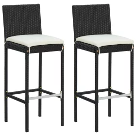  2 db fekete polyrattan kerti bárszék párnával