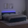  sötétkék bársony rugós és LED-es ágy matraccal 180x200 cm