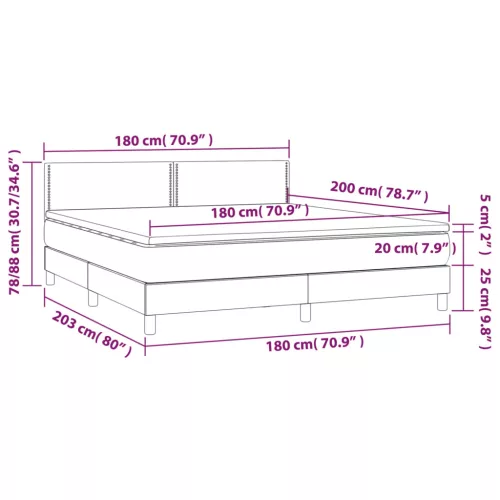  sötétkék bársony rugós és LED-es ágy matraccal 180x200 cm