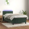  sötétzöld bársony rugós és LED-es ágy matraccal 90x190 cm