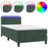  sötétzöld bársony rugós és LED-es ágy matraccal 90x190 cm