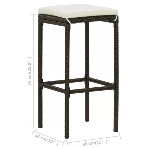  2 db barna polyrattan bárszék párnával