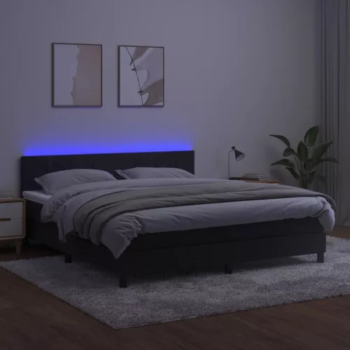  fekete bársony rugós és LED-es ágy matraccal 180x200 cm