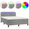  világosszürke bársony rugós és LED-es ágy matraccal 140x190 cm