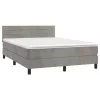  világosszürke bársony rugós és LED-es ágy matraccal 140x190 cm