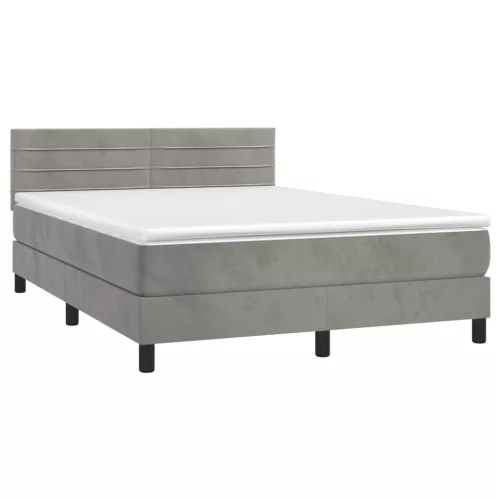  világosszürke bársony rugós és LED-es ágy matraccal 140x190 cm