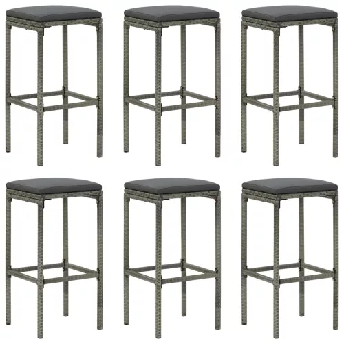  6 db szürke polyrattan bárszék párnával