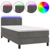  sötétszürke bársony rugós és LED-es ágy matraccal 90x200 cm