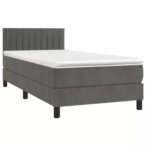  sötétszürke bársony rugós és LED-es ágy matraccal 90x200 cm