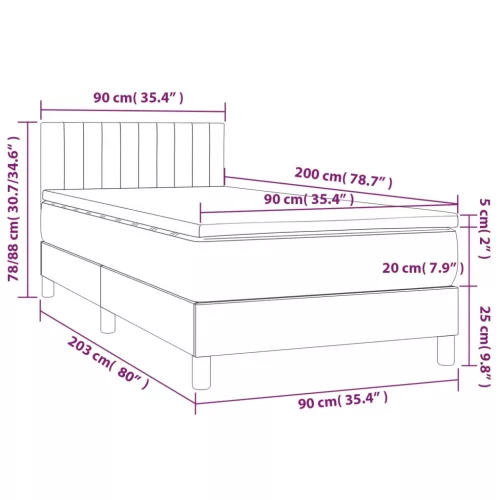  sötétszürke bársony rugós és LED-es ágy matraccal 90x200 cm