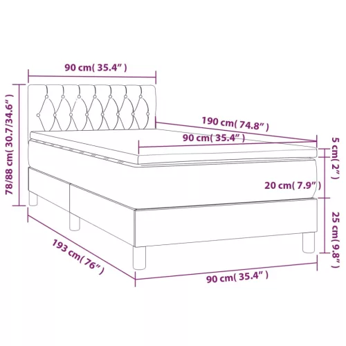  fekete bársony rugós és LED-es ágy matraccal 90x190 cm