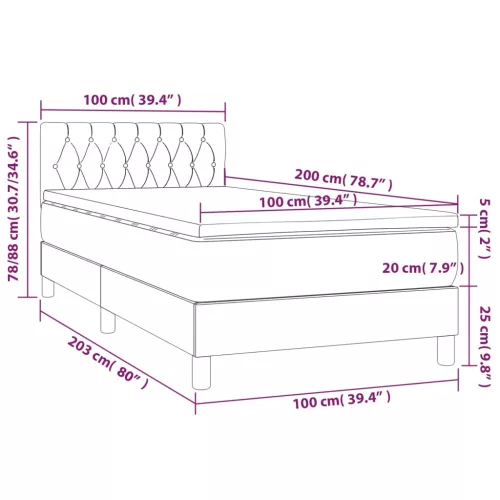  fekete bársony rugós és LED-es ágy matraccal 100x200 cm
