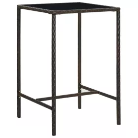    barna polyrattan és üveg kerti bárasztal 70 x 70 x 110 cm
