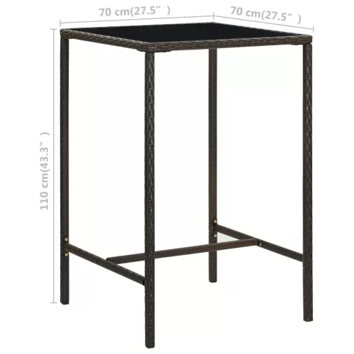  barna polyrattan és üveg kerti bárasztal 70 x 70 x 110 cm