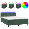  sötétzöld bársony rugós és LED-es ágy matraccal 140x190 cm